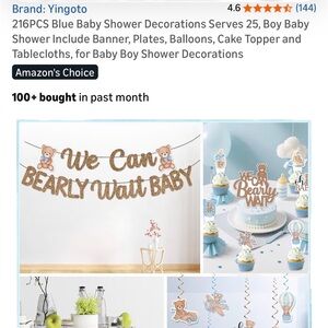 Blue 'We Can Bearly Wait Baby' Banner & Cake Toppers
